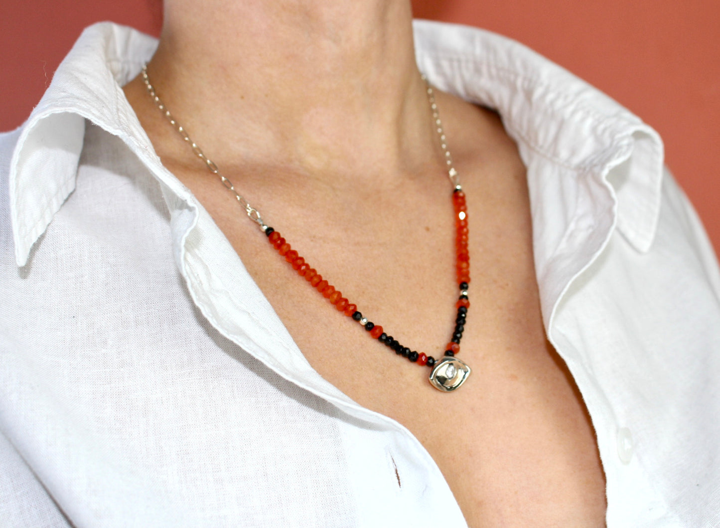 Almond Eye Beaded and Chain Necklace