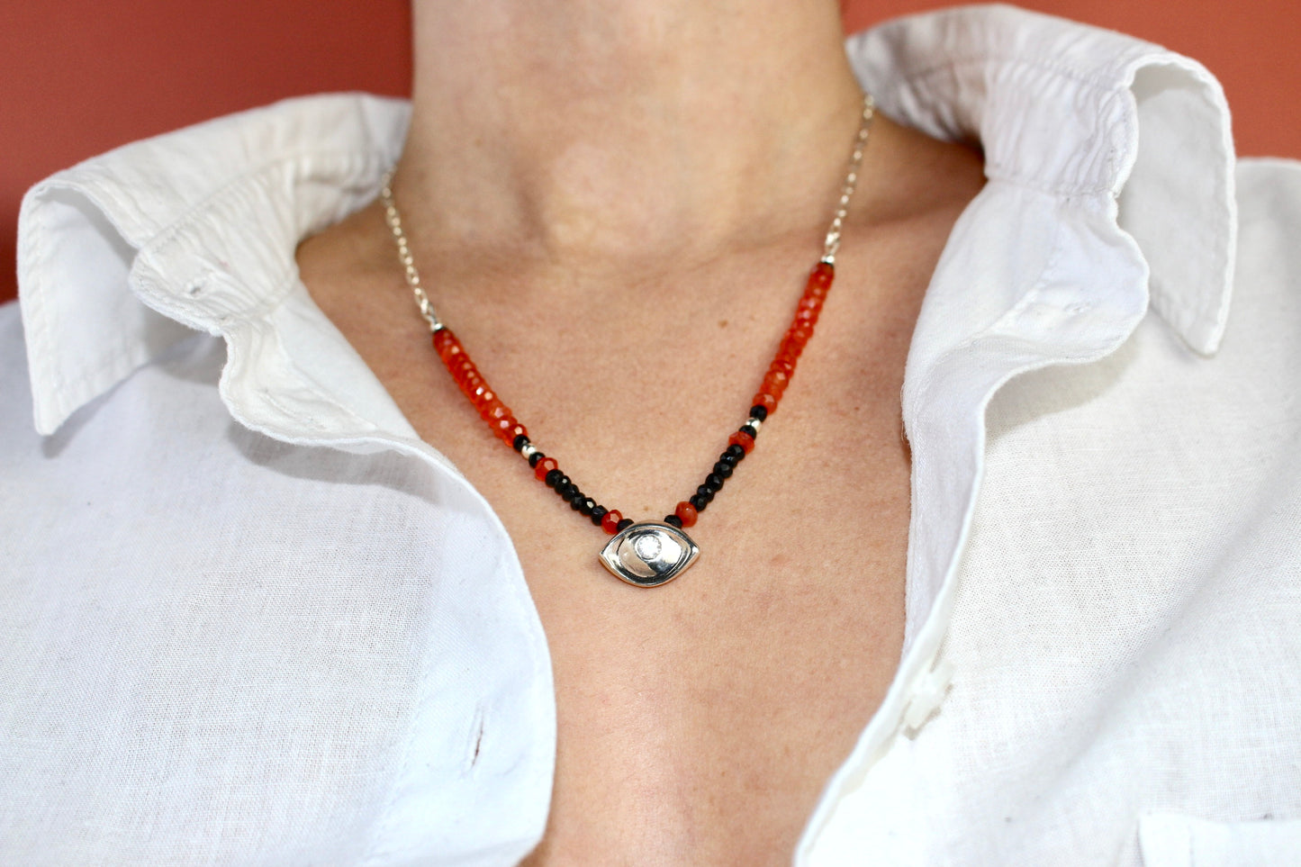 Almond Eye Beaded and Chain Necklace