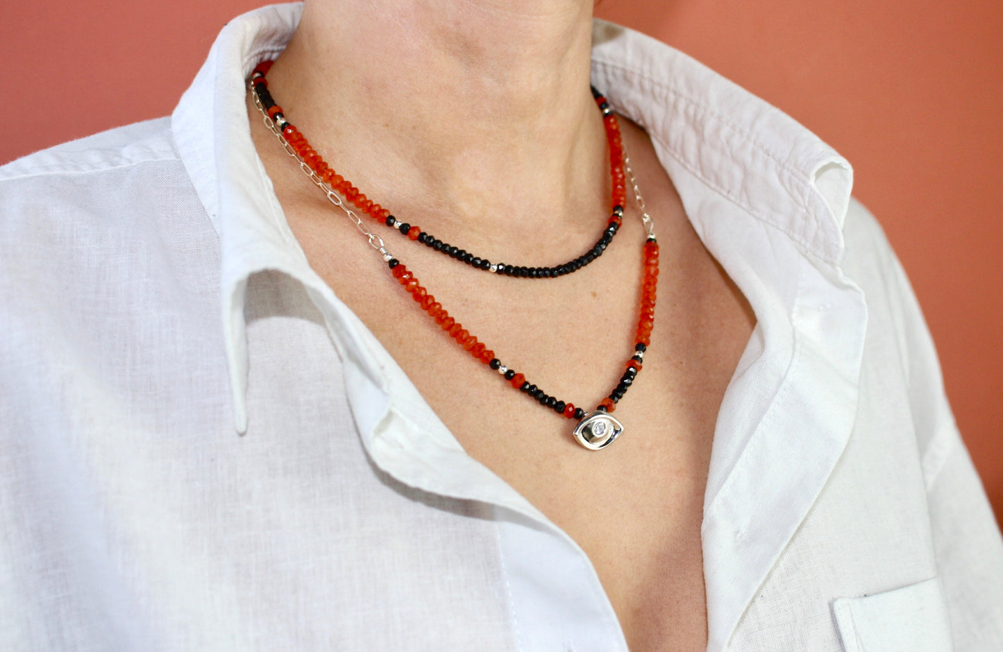 Almond Eye Beads & Chain Double Set Necklace