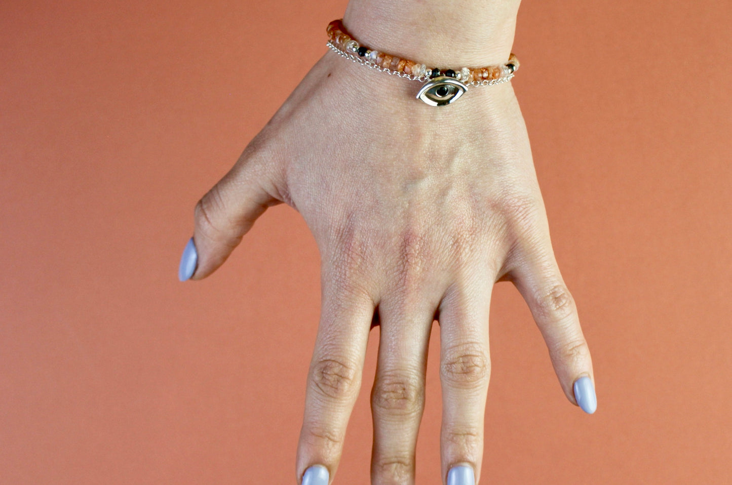 Almond Eye beaded and chain Double Bracelet