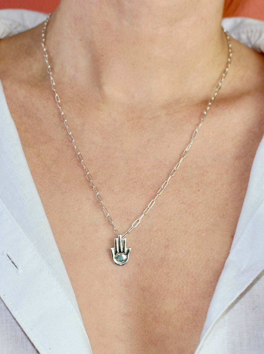 Hand of Fatima Paper Clip Chain Necklace