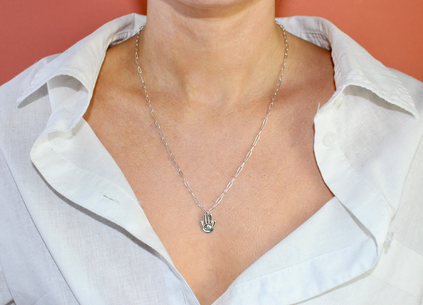 Hand of Fatima Paper Clip Chain Necklace