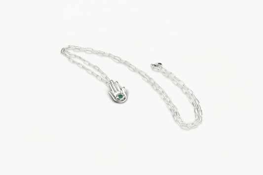 Hand of Fatima Paper Clip Chain Necklace