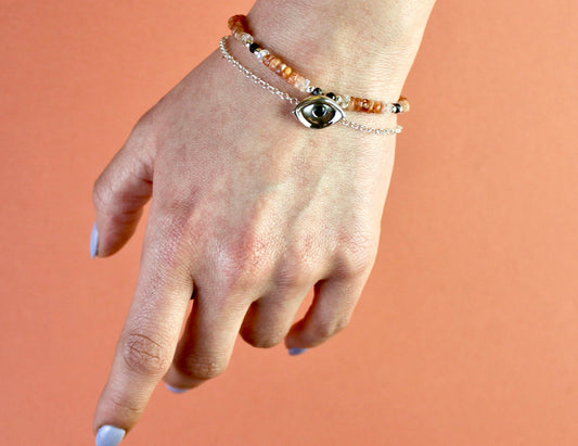 Almond Eye beaded and chain Double Bracelet 4